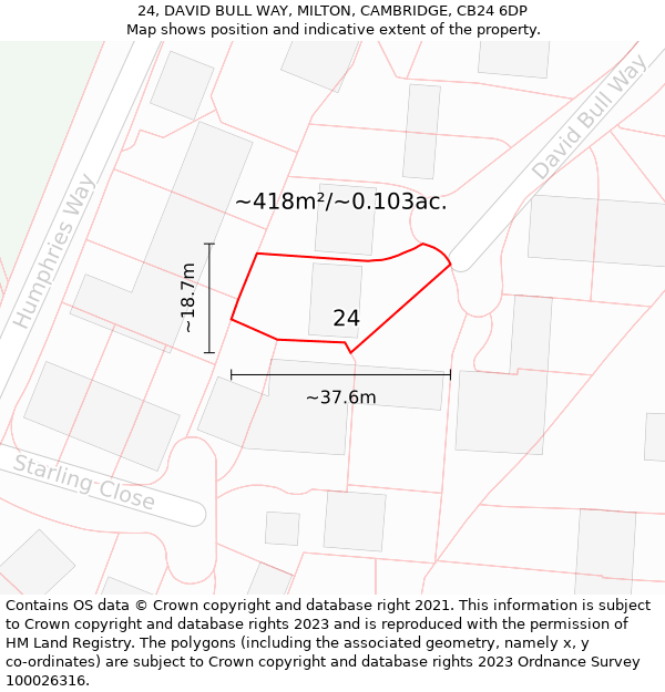 24, DAVID BULL WAY, MILTON, CAMBRIDGE, CB24 6DP: Plot and title map