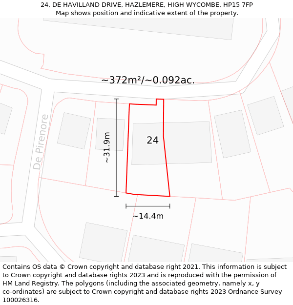 24, DE HAVILLAND DRIVE, HAZLEMERE, HIGH WYCOMBE, HP15 7FP: Plot and title map