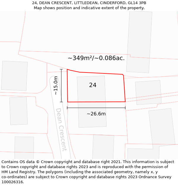 24, DEAN CRESCENT, LITTLEDEAN, CINDERFORD, GL14 3PB: Plot and title map