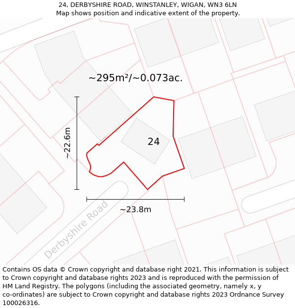 24, DERBYSHIRE ROAD, WINSTANLEY, WIGAN, WN3 6LN: Plot and title map