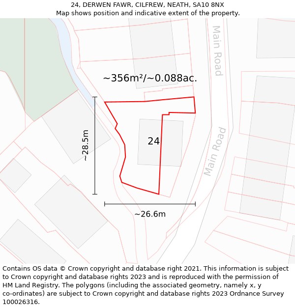 24, DERWEN FAWR, CILFREW, NEATH, SA10 8NX: Plot and title map