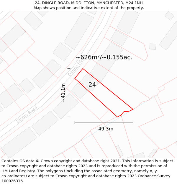 24, DINGLE ROAD, MIDDLETON, MANCHESTER, M24 1NH: Plot and title map