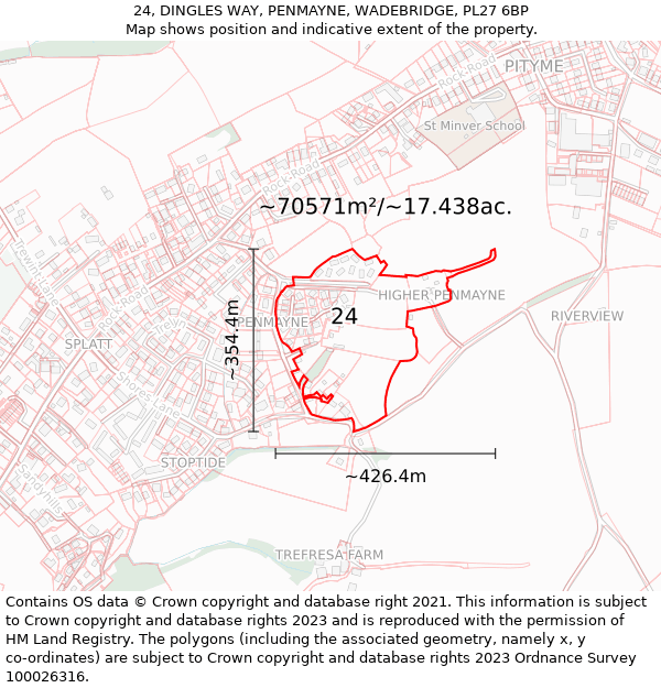 24, DINGLES WAY, PENMAYNE, WADEBRIDGE, PL27 6BP: Plot and title map