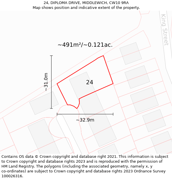 24, DIPLOMA DRIVE, MIDDLEWICH, CW10 9RA: Plot and title map