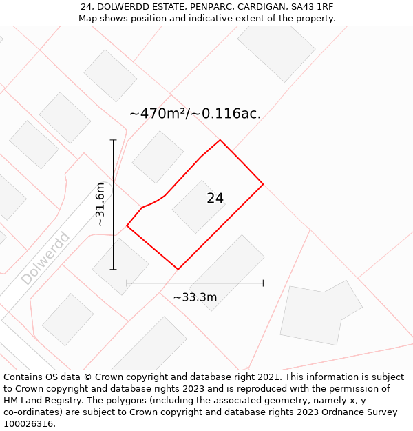 24, DOLWERDD ESTATE, PENPARC, CARDIGAN, SA43 1RF: Plot and title map