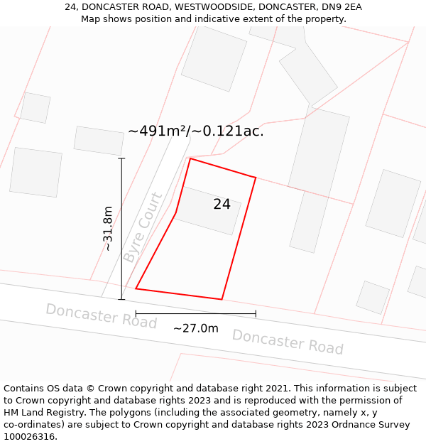 24, DONCASTER ROAD, WESTWOODSIDE, DONCASTER, DN9 2EA: Plot and title map