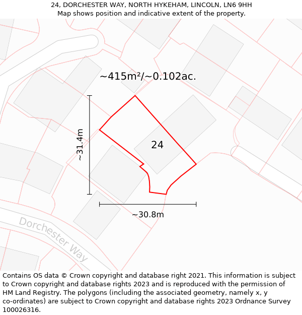 24, DORCHESTER WAY, NORTH HYKEHAM, LINCOLN, LN6 9HH: Plot and title map