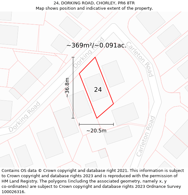 24, DORKING ROAD, CHORLEY, PR6 8TR: Plot and title map