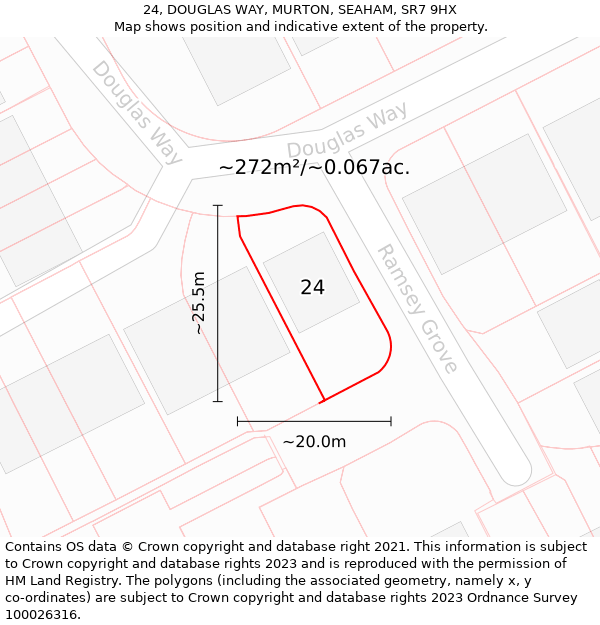 24, DOUGLAS WAY, MURTON, SEAHAM, SR7 9HX: Plot and title map