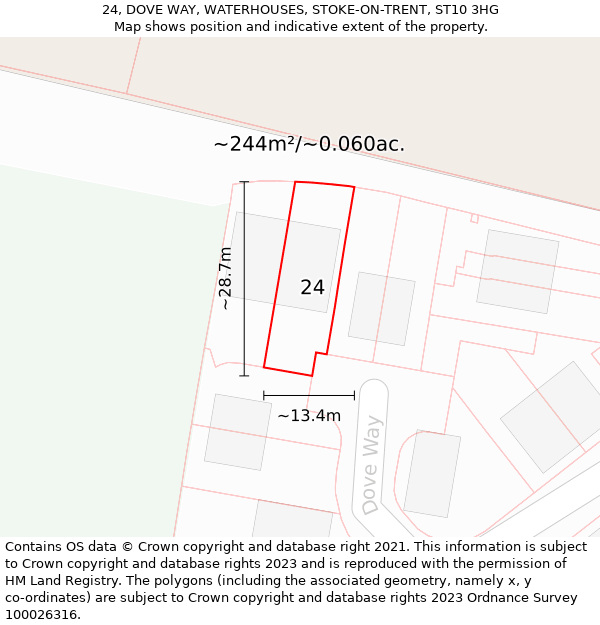 24, DOVE WAY, WATERHOUSES, STOKE-ON-TRENT, ST10 3HG: Plot and title map