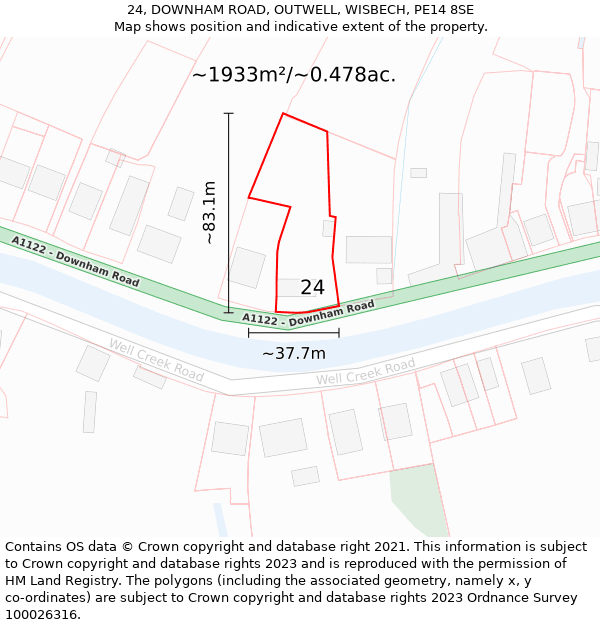 24, DOWNHAM ROAD, OUTWELL, WISBECH, PE14 8SE: Plot and title map