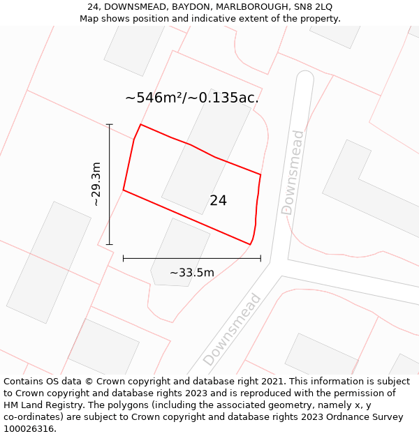 24, DOWNSMEAD, BAYDON, MARLBOROUGH, SN8 2LQ: Plot and title map