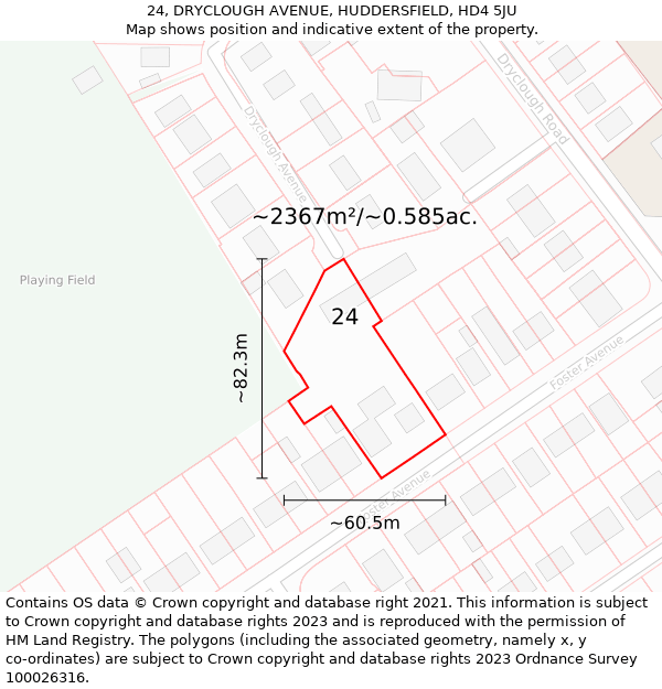 24, DRYCLOUGH AVENUE, HUDDERSFIELD, HD4 5JU: Plot and title map