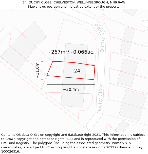 24, DUCHY CLOSE, CHELVESTON, WELLINGBOROUGH, NN9 6AW: Plot and title map