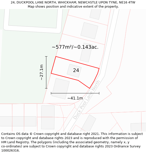 24, DUCKPOOL LANE NORTH, WHICKHAM, NEWCASTLE UPON TYNE, NE16 4TW: Plot and title map