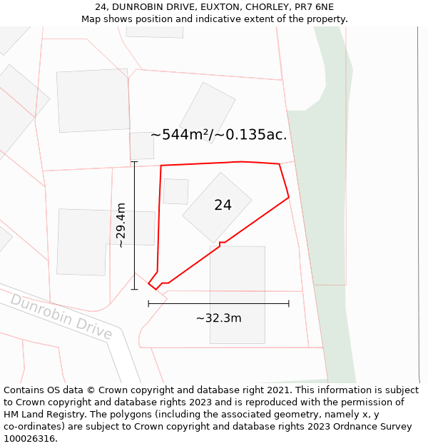 24, DUNROBIN DRIVE, EUXTON, CHORLEY, PR7 6NE: Plot and title map