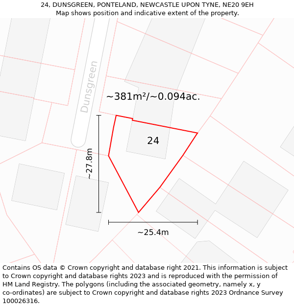 24, DUNSGREEN, PONTELAND, NEWCASTLE UPON TYNE, NE20 9EH: Plot and title map