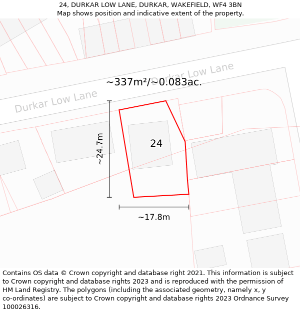 24, DURKAR LOW LANE, DURKAR, WAKEFIELD, WF4 3BN: Plot and title map