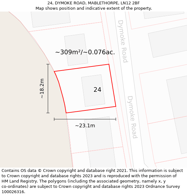 24, DYMOKE ROAD, MABLETHORPE, LN12 2BF: Plot and title map