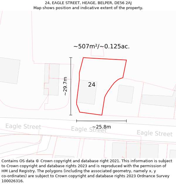 24, EAGLE STREET, HEAGE, BELPER, DE56 2AJ: Plot and title map