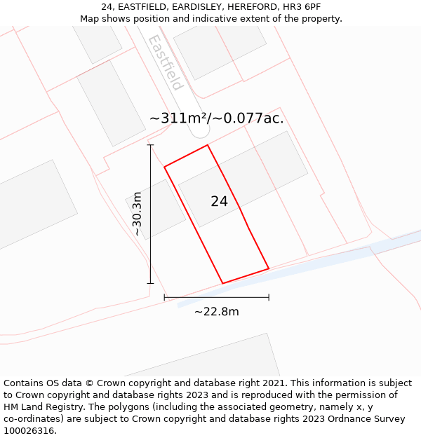 24, EASTFIELD, EARDISLEY, HEREFORD, HR3 6PF: Plot and title map