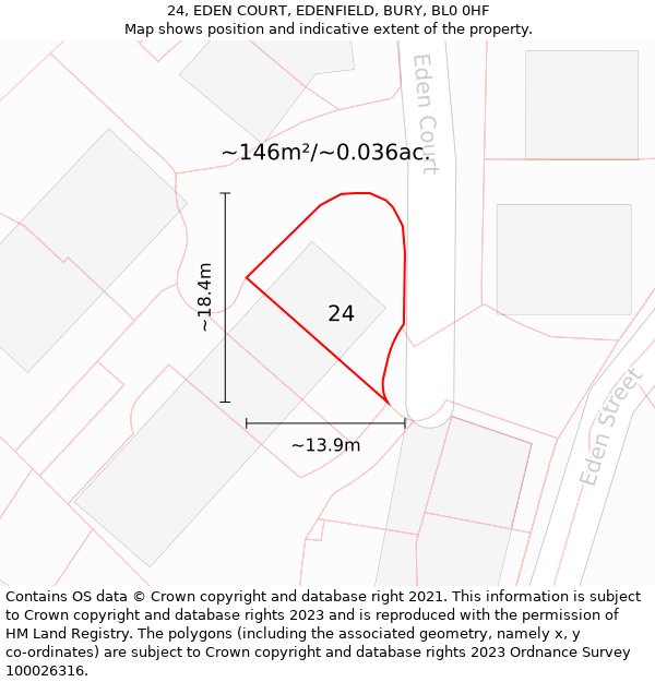 24, EDEN COURT, EDENFIELD, BURY, BL0 0HF: Plot and title map