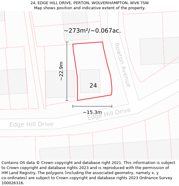 24, EDGE HILL DRIVE, PERTON, WOLVERHAMPTON, WV6 7SW: Plot and title map