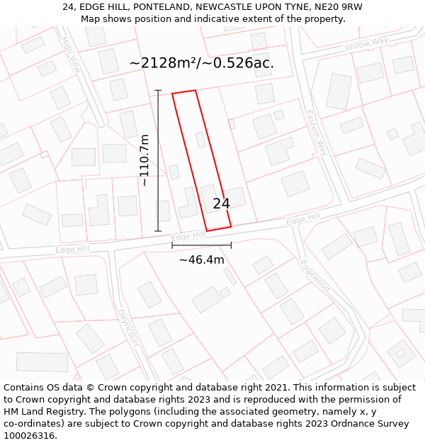 24, EDGE HILL, PONTELAND, NEWCASTLE UPON TYNE, NE20 9RW: Plot and title map