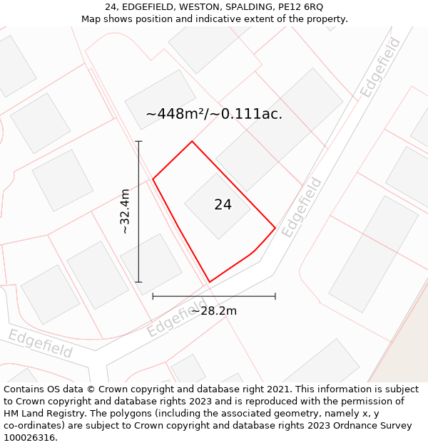 24, EDGEFIELD, WESTON, SPALDING, PE12 6RQ: Plot and title map