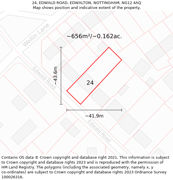 24, EDWALD ROAD, EDWALTON, NOTTINGHAM, NG12 4AQ: Plot and title map