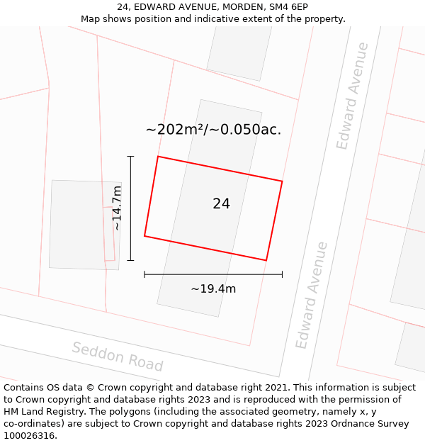 24, EDWARD AVENUE, MORDEN, SM4 6EP: Plot and title map