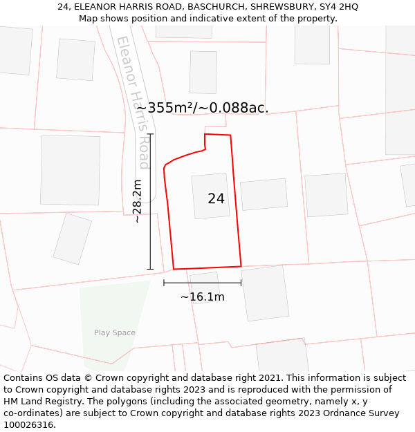 24, ELEANOR HARRIS ROAD, BASCHURCH, SHREWSBURY, SY4 2HQ: Plot and title map