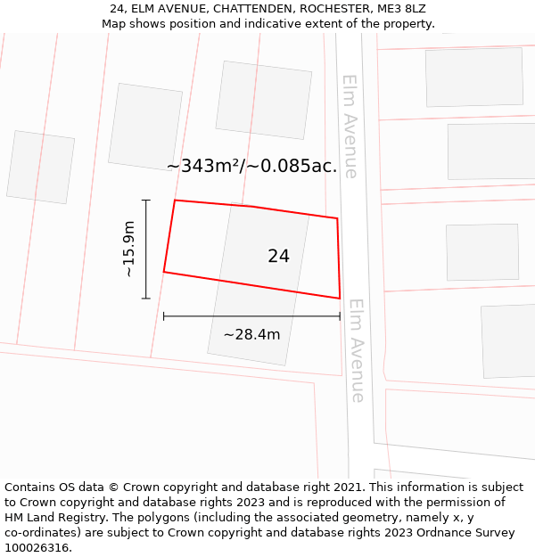 24, ELM AVENUE, CHATTENDEN, ROCHESTER, ME3 8LZ: Plot and title map