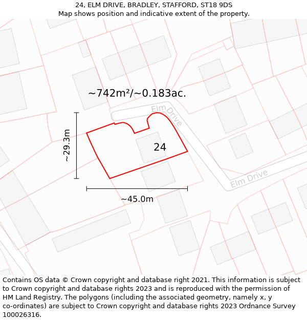 24, ELM DRIVE, BRADLEY, STAFFORD, ST18 9DS: Plot and title map