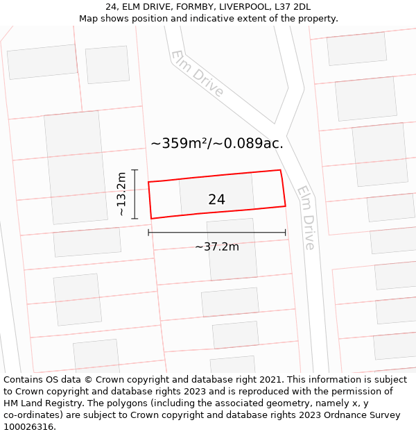 24, ELM DRIVE, FORMBY, LIVERPOOL, L37 2DL: Plot and title map