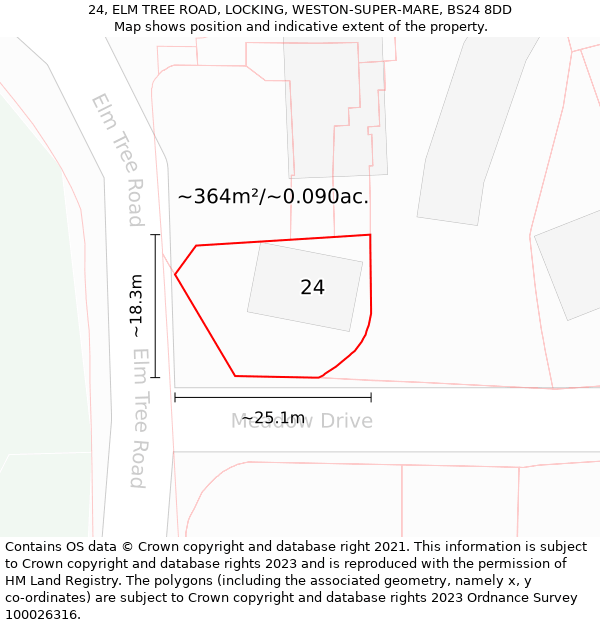 24, ELM TREE ROAD, LOCKING, WESTON-SUPER-MARE, BS24 8DD: Plot and title map