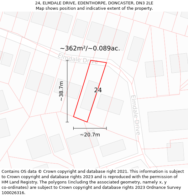 24, ELMDALE DRIVE, EDENTHORPE, DONCASTER, DN3 2LE: Plot and title map