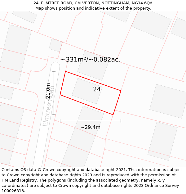 24, ELMTREE ROAD, CALVERTON, NOTTINGHAM, NG14 6QA: Plot and title map