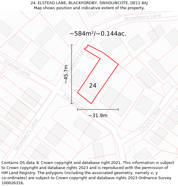 24, ELSTEAD LANE, BLACKFORDBY, SWADLINCOTE, DE11 8AJ: Plot and title map