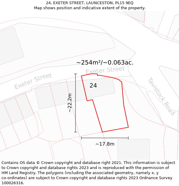 24, EXETER STREET, LAUNCESTON, PL15 9EQ: Plot and title map