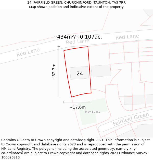 24, FAIRFIELD GREEN, CHURCHINFORD, TAUNTON, TA3 7RR: Plot and title map