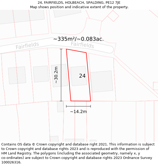 24, FAIRFIELDS, HOLBEACH, SPALDING, PE12 7JE: Plot and title map