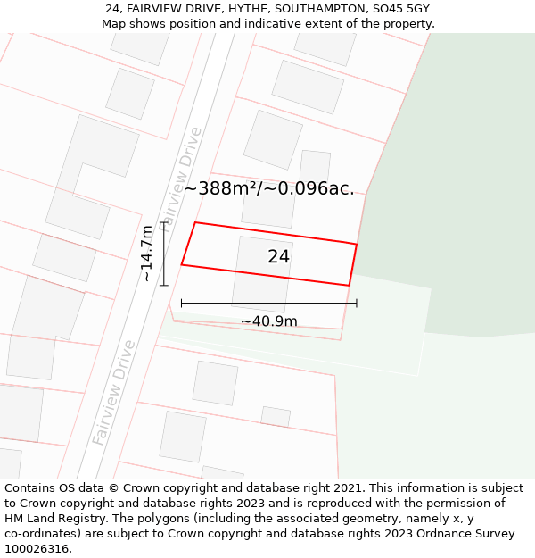 24, FAIRVIEW DRIVE, HYTHE, SOUTHAMPTON, SO45 5GY: Plot and title map