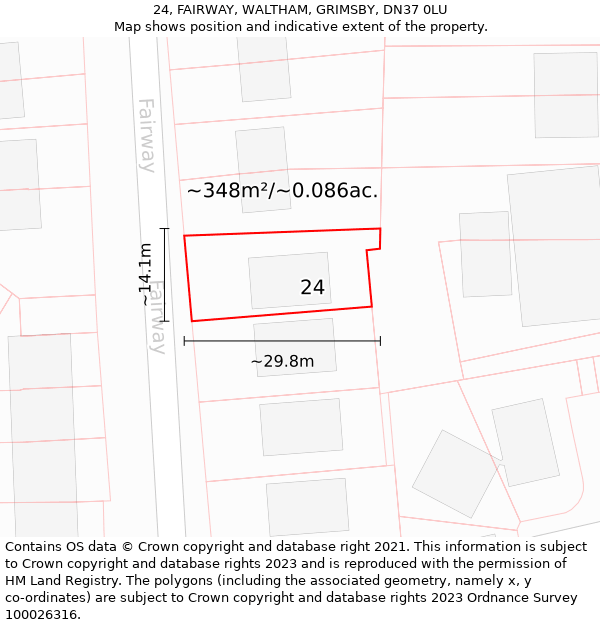 24, FAIRWAY, WALTHAM, GRIMSBY, DN37 0LU: Plot and title map