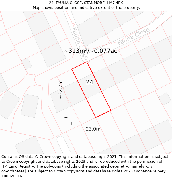 24, FAUNA CLOSE, STANMORE, HA7 4PX: Plot and title map