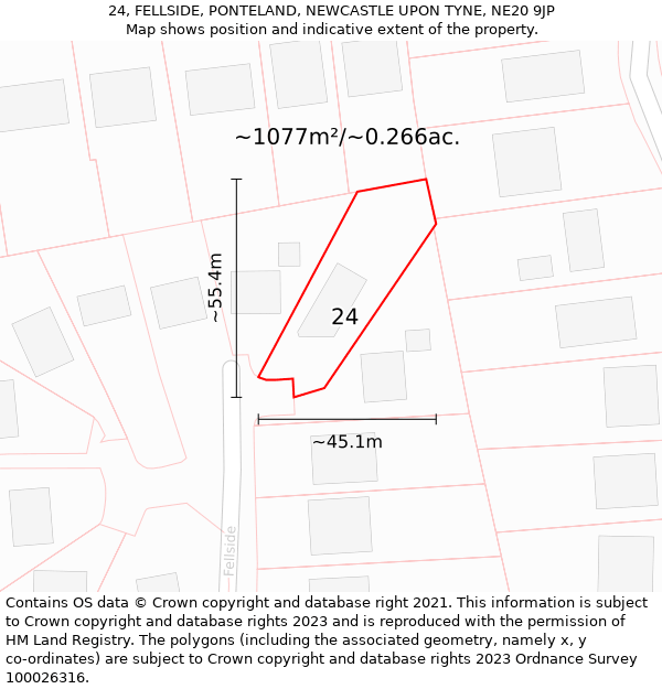 24, FELLSIDE, PONTELAND, NEWCASTLE UPON TYNE, NE20 9JP: Plot and title map