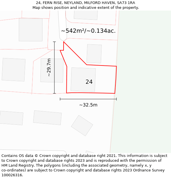 24, FERN RISE, NEYLAND, MILFORD HAVEN, SA73 1RA: Plot and title map