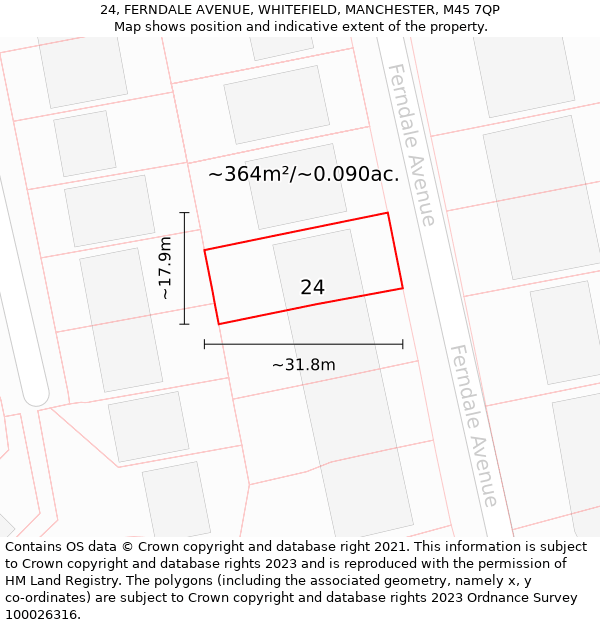 24, FERNDALE AVENUE, WHITEFIELD, MANCHESTER, M45 7QP: Plot and title map