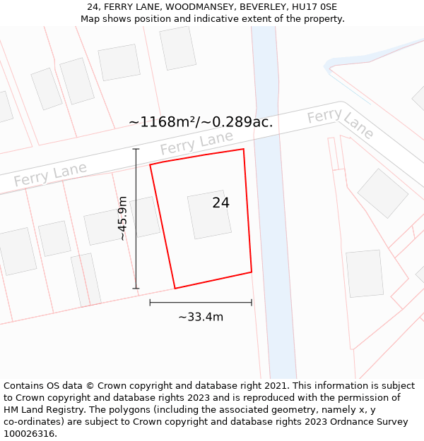 24, FERRY LANE, WOODMANSEY, BEVERLEY, HU17 0SE: Plot and title map