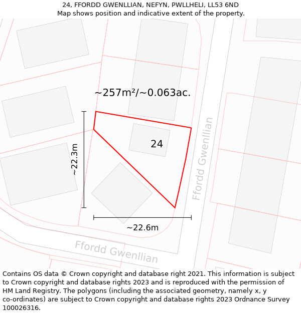 24, FFORDD GWENLLIAN, NEFYN, PWLLHELI, LL53 6ND: Plot and title map